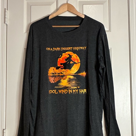 Tops - Dark Heather Gray Witch Graphic Long Sleeve Tee